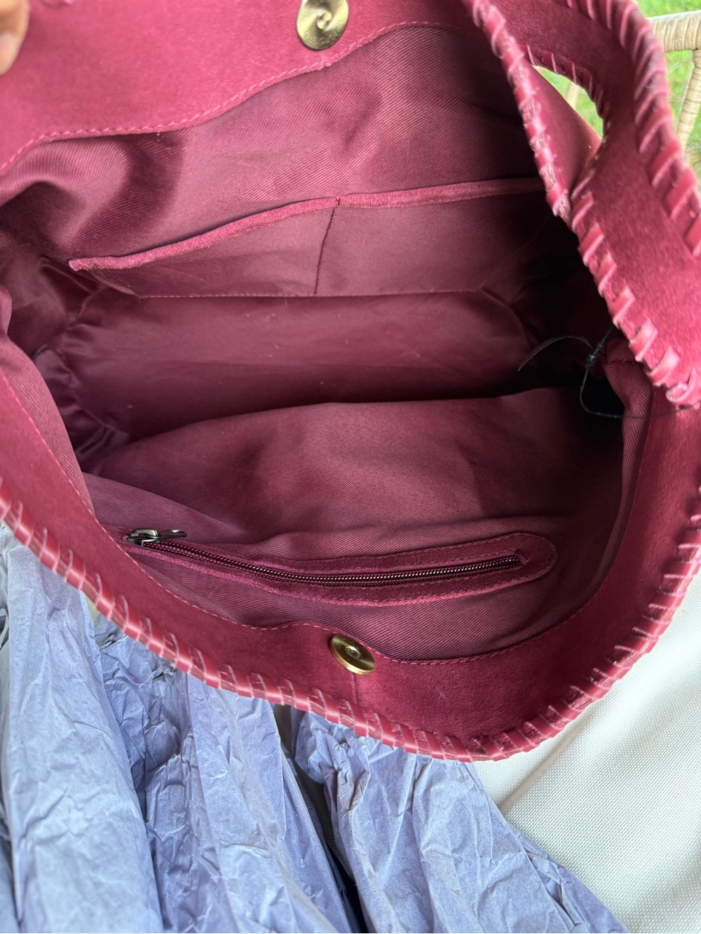 NWT Genuine Leather Burgundy Suede Shoulder Bag Hobo Tote - Picture 14 of 16